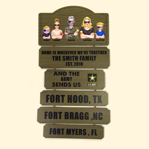 Veteran Home Is Wherever We're Together, Personalized Pallet Wood Sign, Gift for Military Family - Wood Sign - GoDuckee