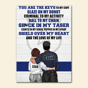 Personalized Police Couple Poster - You Are The Keys To My Cuff - Thin Blue Line Background - Poster & Canvas - GoDuckee