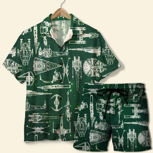 Hawaiian Shirt & Men's Beach Shorts - Spaceship Pattern - Hawaiian Shirts - GoDuckee