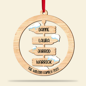 Signpost Family Christmas, Personalized Wood Shape Ornament Christmas Gift For Family - Ornament - GoDuckee