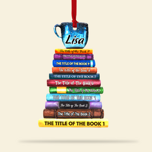 Book Bookstack With Custom Title, Personalized Acrylic Ornament - Ornament - GoDuckee