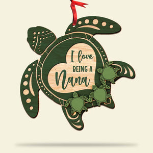 Nana Turtles Carrying Kids, Personalized Grandparent Wood Ornament - Ornament - GoDuckee
