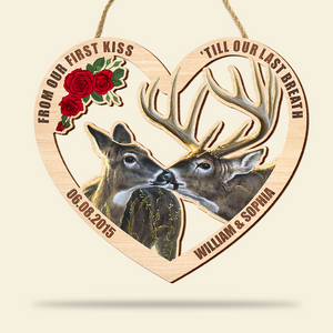 Deer Hunting Couple, First Kiss Last Breath, Personalized Wood Sign - Anniversary Gift For Hunter - Wood Sign - GoDuckee