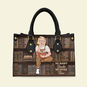 So Many Books So Little Time, Personalized Reading Girl Leather Bag - Leather Bag - GoDuckee