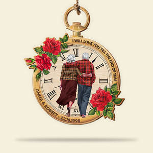 Personalized Clock Shape Wood Sign, Love You Till The End Of Time, Old Couple Walking Together - Wood Sign - GoDuckee