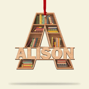 Personalized Book Wood Ornament, Custom Alphabet Letters, Christmas Gift For Book Lovers - Ornament - GoDuckee