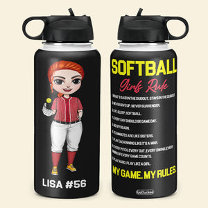 Personalized Softball Girl Water Bottle - Softball Girls Rule - Water Bottles - GoDuckee