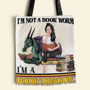 Personalized Reading Girl Tote Bag - I'm Not A Bookworm I'm A Book Dragon - Tote Bag - GoDuckee