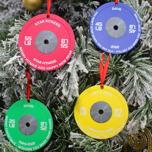 Merry Fitmas - Personalized Aluminium Weight Plates Ornament, Gift For Gymers, Weightlifters - Ornament - GoDuckee
