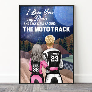 Personalized Motocross Couple Poster - I Love You To The Moon And Back And All Around The Race Track - Poster & Canvas - GoDuckee