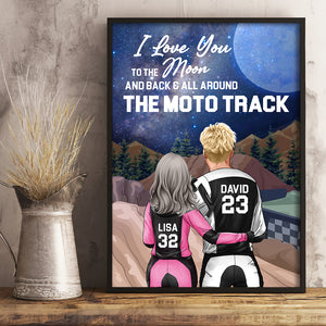 Personalized Motocross Couple Poster - I Love You To The Moon And Back And All Around The Race Track - Poster & Canvas - GoDuckee