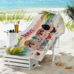Beaches Booze And Besties - Personalized Beach Towel - Gifts For Best Friends, Salty Sister, Besties - Beach Towel - GoDuckee