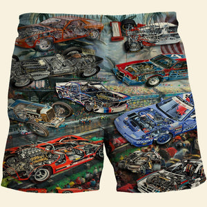 Car Racing Cutaway Hawaiian Shirt and Shorts, Gift For Racing Lovers, race track background - Hawaiian Shirts - GoDuckee