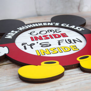 Mouse Teacher Come Inside It's Fun Inside Personalized Wood Classroom Sign Gift For Teacher - Wood Sign - GoDuckee