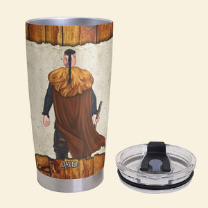 Personalized Viking Tumbler Cup May Odin Give You Knowledge On Your Path Strong Man Back view - Tumbler Cup - GoDuckee