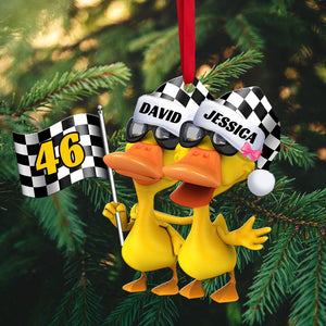 Funny Car Racing Duck - Personalized Couple Christmas Ornament - Christmas Gift For Car Racer - Ornament - GoDuckee