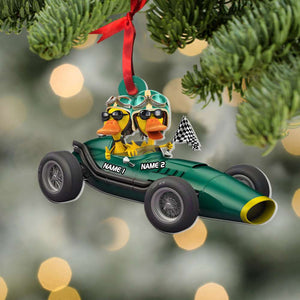 Couple Duckies - Vintage Racecar - Personalized Christmas Ornament - Gift For Racing Fans - Ornament - GoDuckee