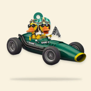 Couple Duckies - Vintage Racecar - Personalized Christmas Ornament - Gift For Racing Fans - Ornament - GoDuckee