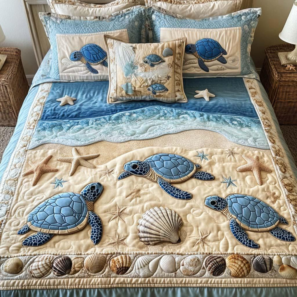Gifts For Turtle Lovers Quilt Bed Set Ocean Waves - Blanket - GoDuckee