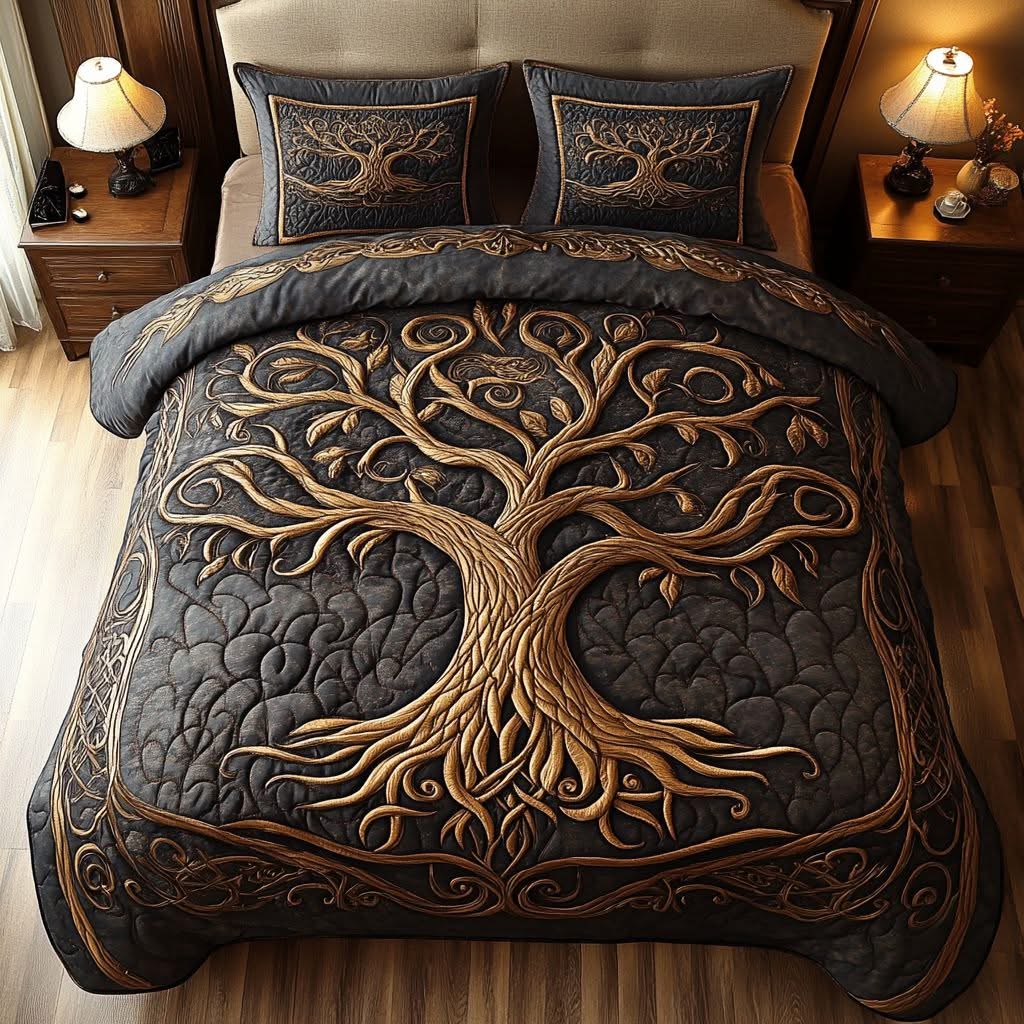 Rooted Tree Of Life Embrace Quilt Bed Set - Blanket - GoDuckee