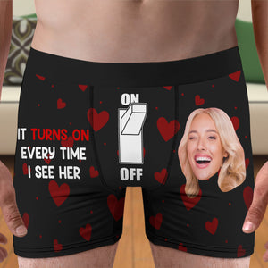 It Turns On Every Time I See Her, Men Boxer Briefs, Custom Photo Boxer, Valentine Gifts - Boxer Briefs - GoDuckee