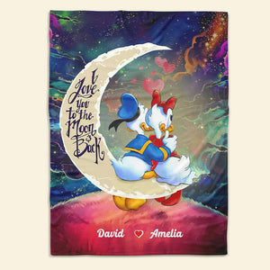 I Love You To The Moon And Back, Couple Gift, Personalized Blanket, Cartoon Duck Couple Blanket 02QHHN030124-1 - Blanket - GoDuckee