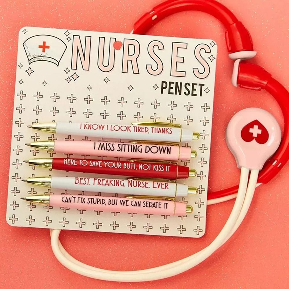 5pcs Funny Nurse Pen Set With Quotes, Funny Nurse Gift - GoDuckee