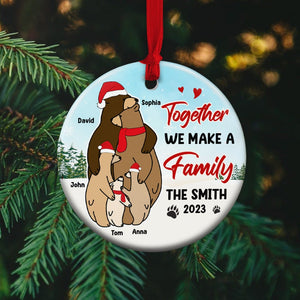 Together We Make A Family, Personalized Bear Ceramic Circle Ornament, Gift For Christmas - Ornament - GoDuckee