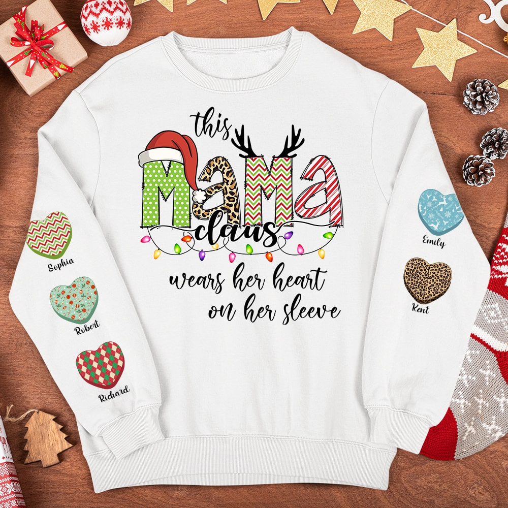 This Mama Claus Wears Her Heart On Her Sleeve-Personalized Shirt 3DAP-01acqn250923 - AOP Products - GoDuckee