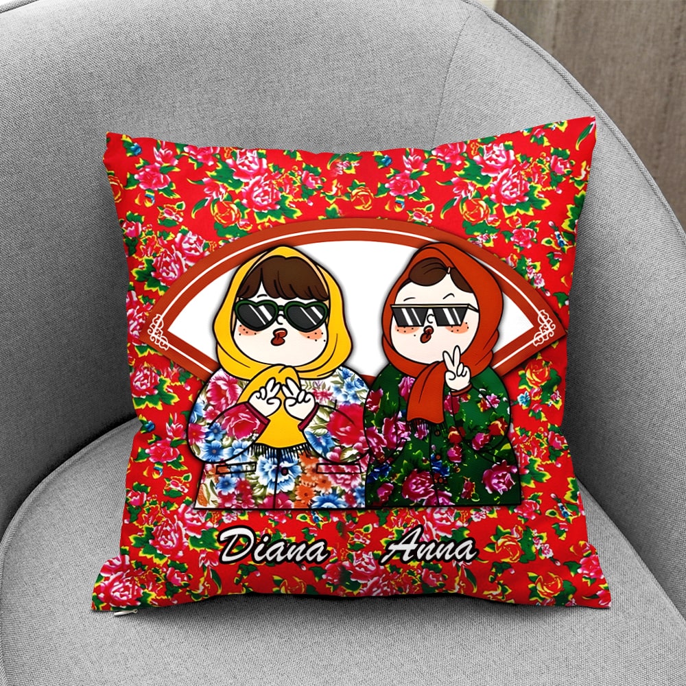 Personalized Gifts For Besties Square Pillow Dongbei Flower Pattern - Pillow - GoDuckee