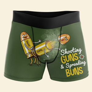 Personalized Gifts For Men Boxers Shooting Guns & Spreading Buns 05htqn240124 - Boxers & Briefs - GoDuckee