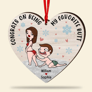 Congrats On Being My Favorite Butt-Personalized Custom Shape Wood Ornament- Christmas Gift- Funny Couple Ornament - Ornament - GoDuckee