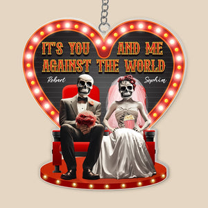 It's You And Me Against The World-Personalized Keychain-Gift For Him/ Gift For Her- Skull Couple Keychain - Keychains - GoDuckee