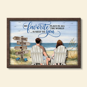 Anniversary Gift, Gift For Couple, My Favorite Place In All The World Is Next To You-Personalized Wooden Art- Couple Wood Sign - Wood Sign - GoDuckee