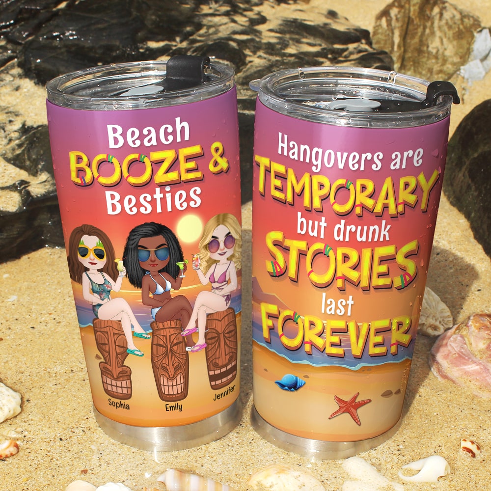 Beach Booze Besties Drunk Stories - Personalized Tumbler, Gift For Friends- Summer Friends - Tumbler Cup - GoDuckee