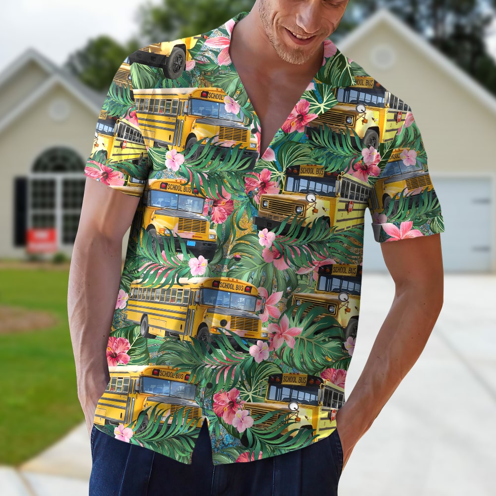 Custom School Bus Image Personalized Hawaiian Shirt - Hawaiian Shirts - GoDuckee