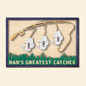 Dad's Greatest Catches, Personalized Wooden Art, Gift For Fishing Dad - Wood Sign - GoDuckee