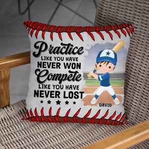 Compete Like You Have Never Lost Personalized Baseball Square Pillow 01OHTN270723 - Pillow - GoDuckee