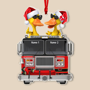 Personalized Fire Truck Duck Ornament- Gift For Firefighter- Christmas Ornament - Ornament - GoDuckee