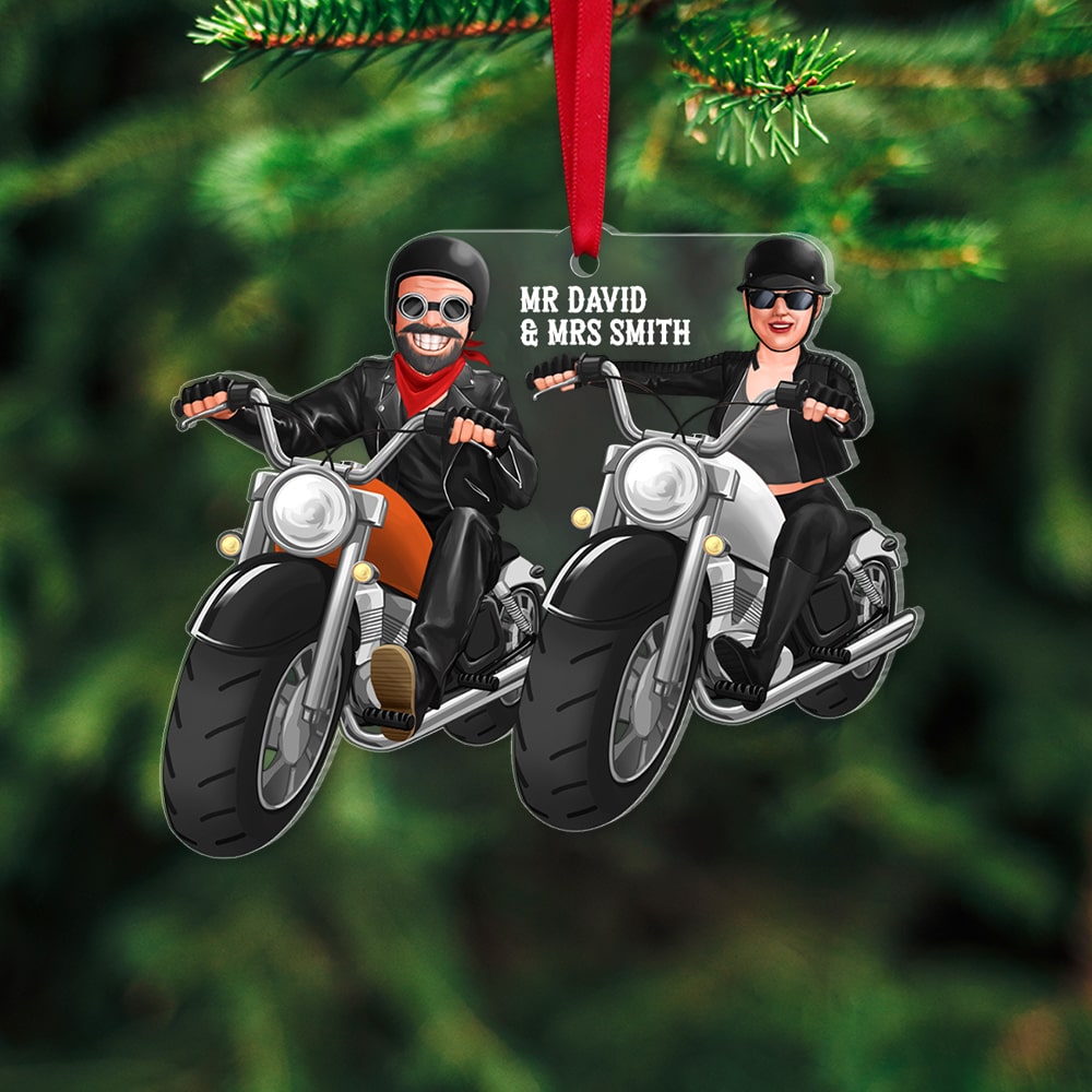 Mr & Mrs, Personalized 01HUTN241123DA-01 Acrylic Ornament, Christmas Gift For Biker Couple - Ornament - GoDuckee