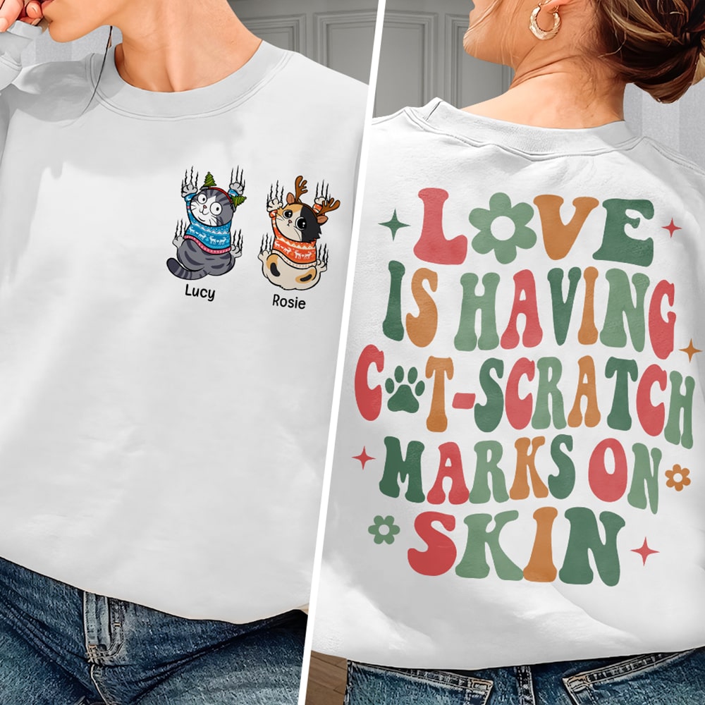 Love Is Having Cat-Scratch Marks On Skin, Personalized Funny Shirt, Gift For Cat Lovers, Chistmas Gifts - AOP Products - GoDuckee