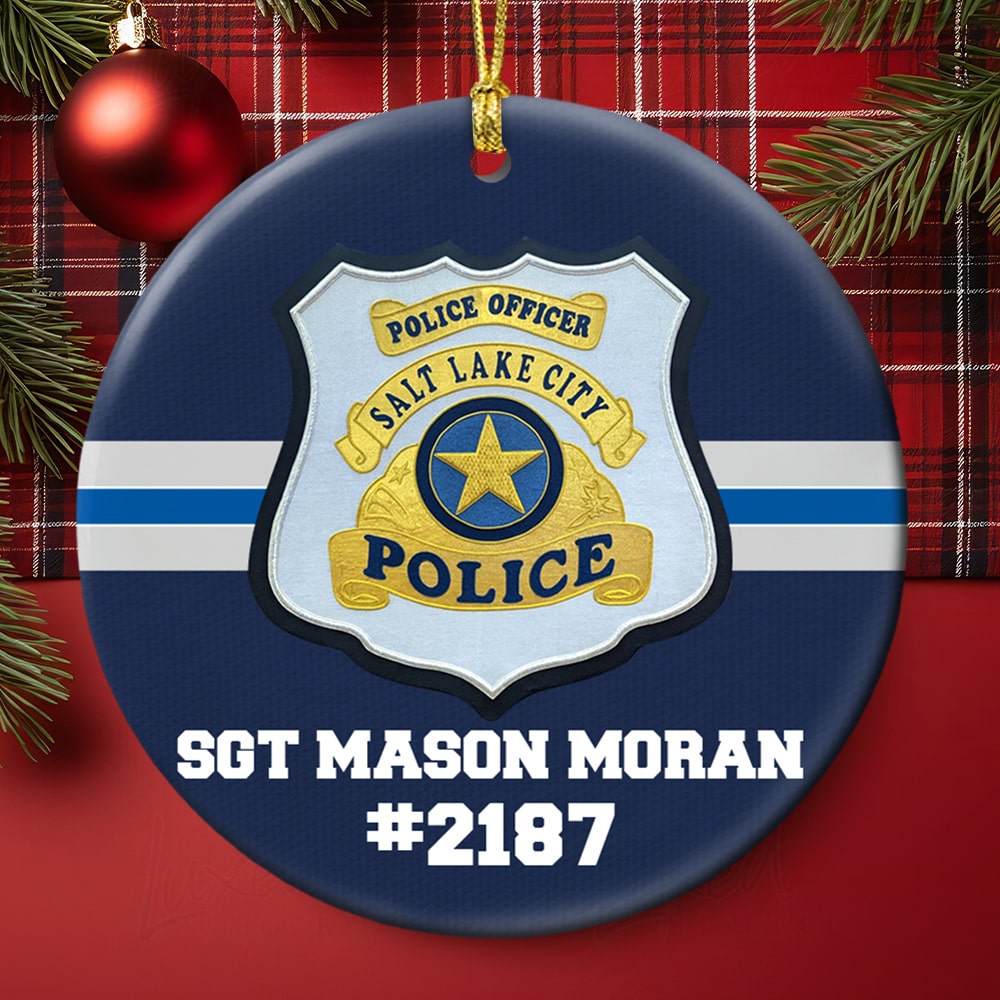 Personalized Police Ornament With Custom Badge, Name & Number, Christmas Gift For Police Officer - Ornament - GoDuckee