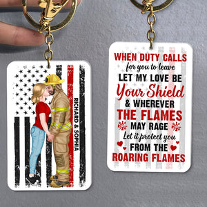Let My Love Be Your Shield, Personalized Keychain- Firefighter Couple Gift- Gift For Valentine's Day - Keychains - GoDuckee