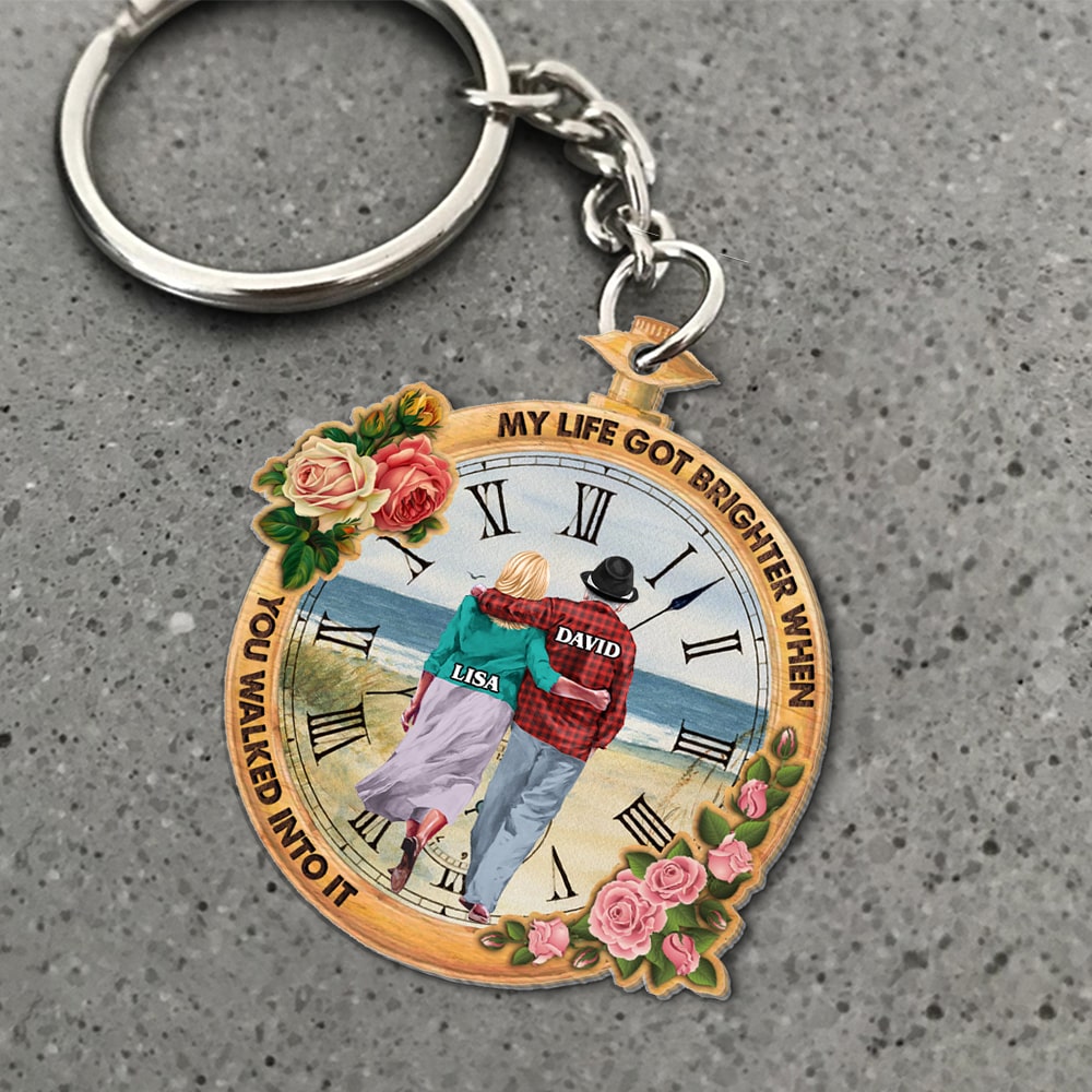 My Life Got Brighter When You Walked Into It-Gift For Couple-Personalized Keychain- Old Couple Vintage Watch Keychain - Keychains - GoDuckee