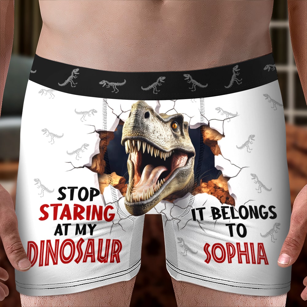 Personalized Gifts For Men Boxers Stop Staring At My Dinosaur - Boxers & Briefs - GoDuckee