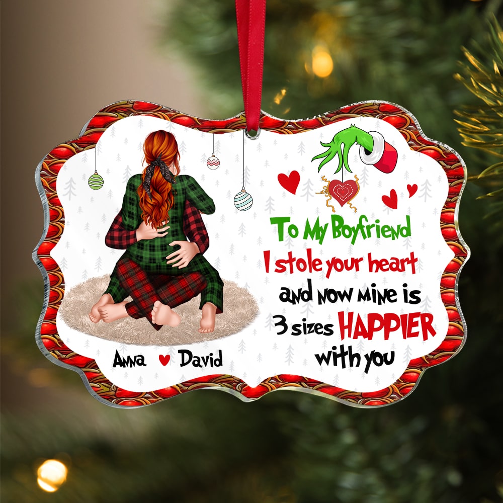 And Now Mine Is 3 Size Happier With You, Personalized 04OHTN121023HH Ornament, Christmas Gift For Couple - Ornament - GoDuckee