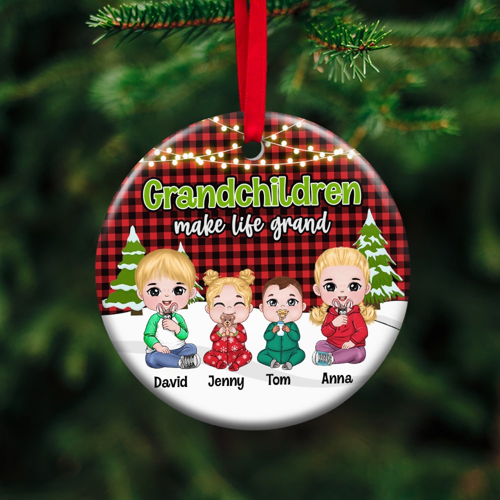 Grandchildren Make Life Grand, Personalized Christmas Ornament, Gift For Family, Cute Kids - Ornament - GoDuckee