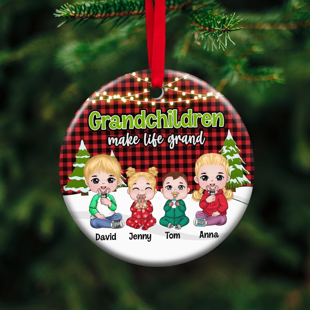 Grandchildren Make Life Grand, Personalized Christmas Ornament, Gift For Family, Cute Kids - Ornament - GoDuckee