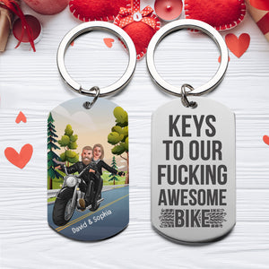 Keys To Our Fucking Awesome Bike - Personalized Stainless Steel Engraved Keychain-Gift For Valentine's Day- Couple Keychain - Keychains - GoDuckee