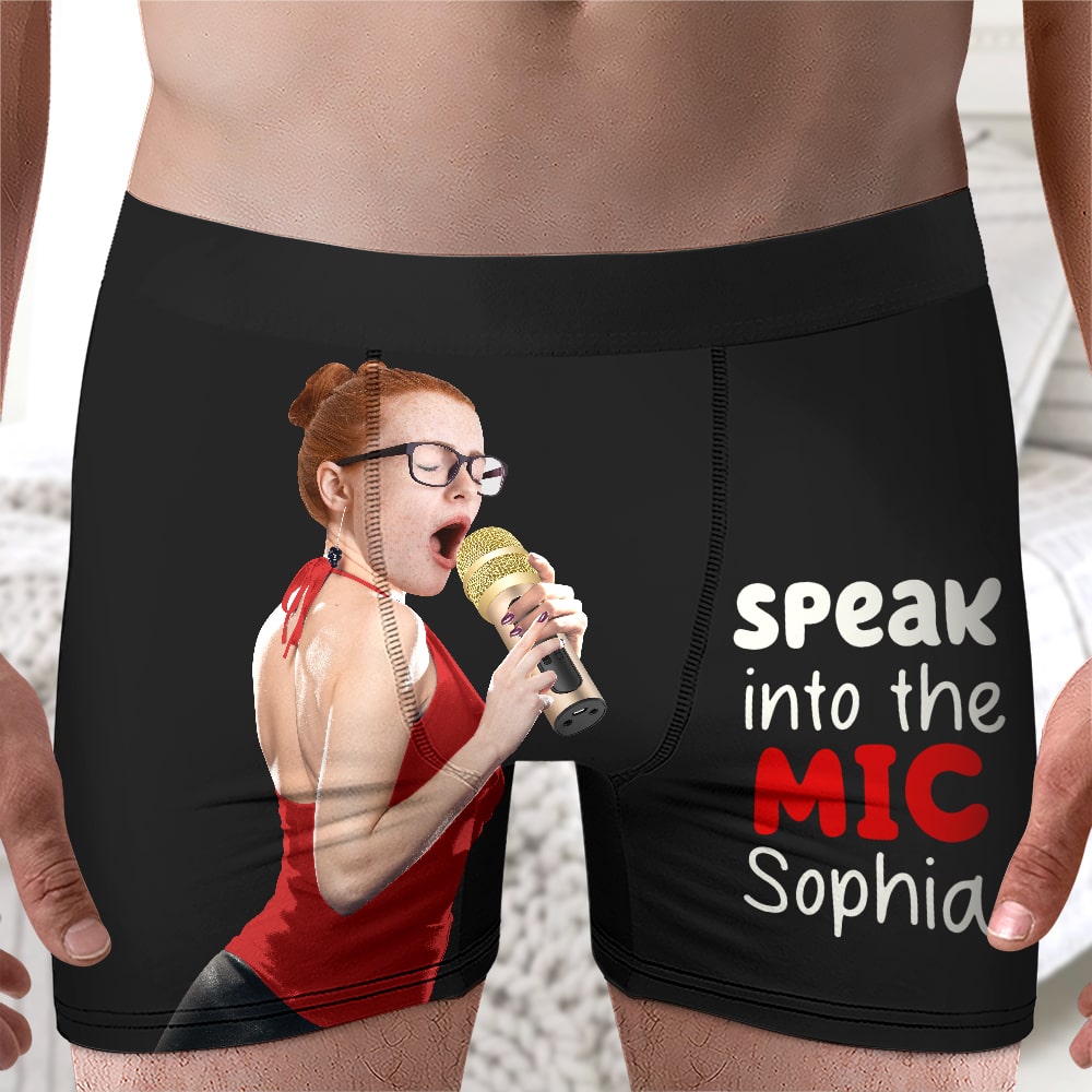 Custom Photo Gifts For Couple Men's Boxers Speak Into The Mic - Boxers & Briefs - GoDuckee